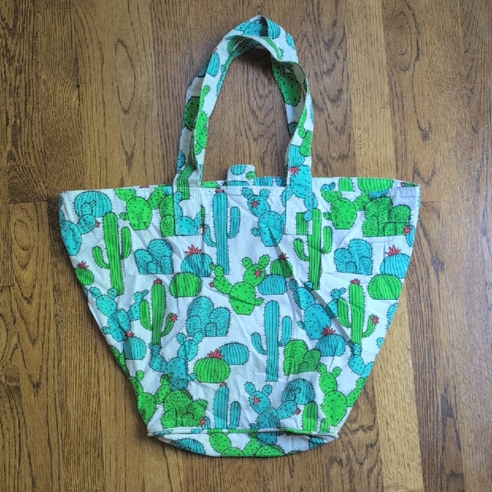 H&M Cactus Tote Bag Blue And Green Cactus All Over Print Shoulder Purse